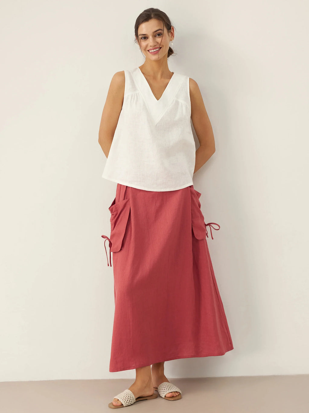 Linen V-Neck Sleeveless Tank Top