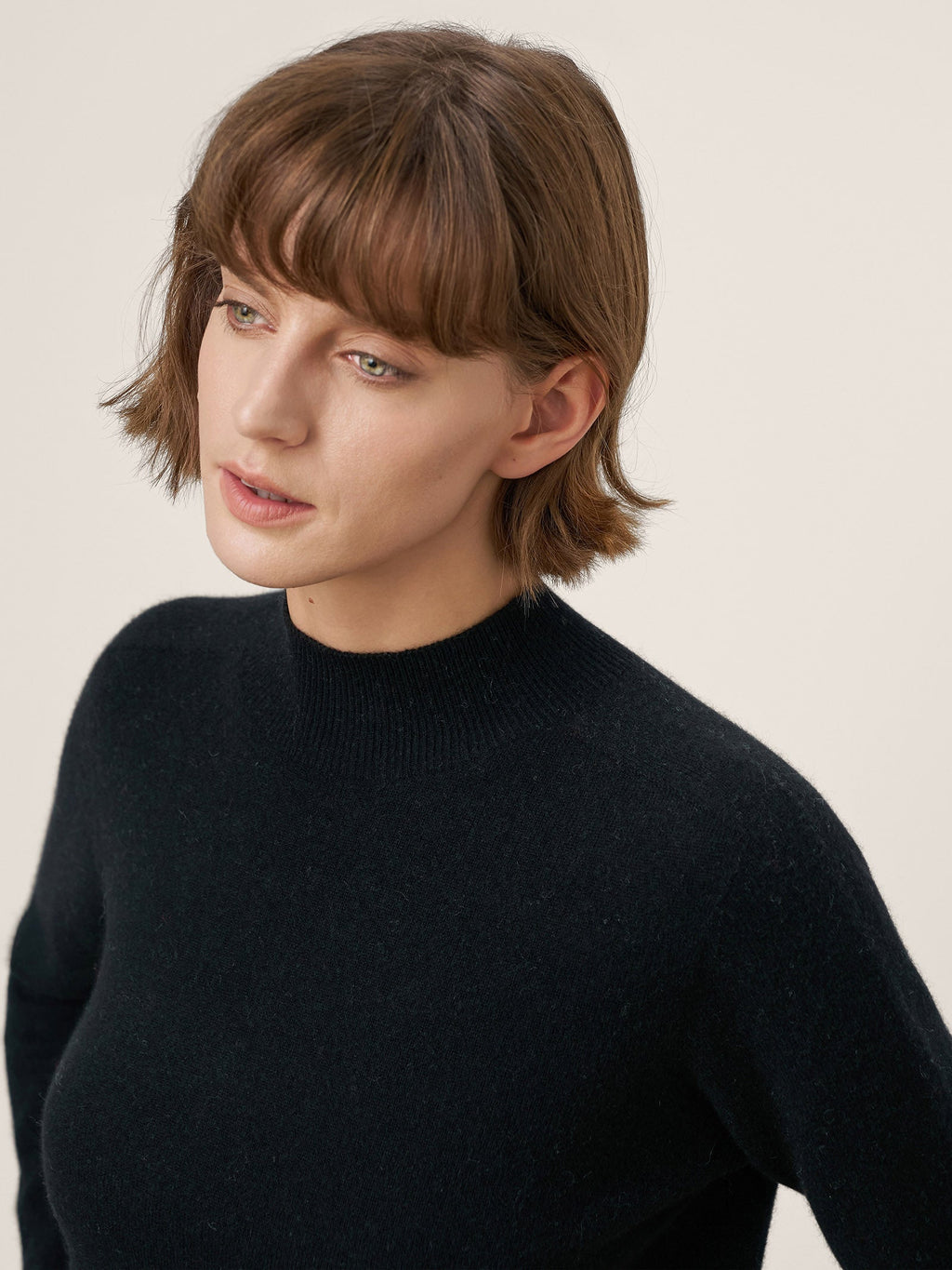 Cashmere Blend Hand-Finished Seamless Mock Neck Ribbed Sweater RHEA