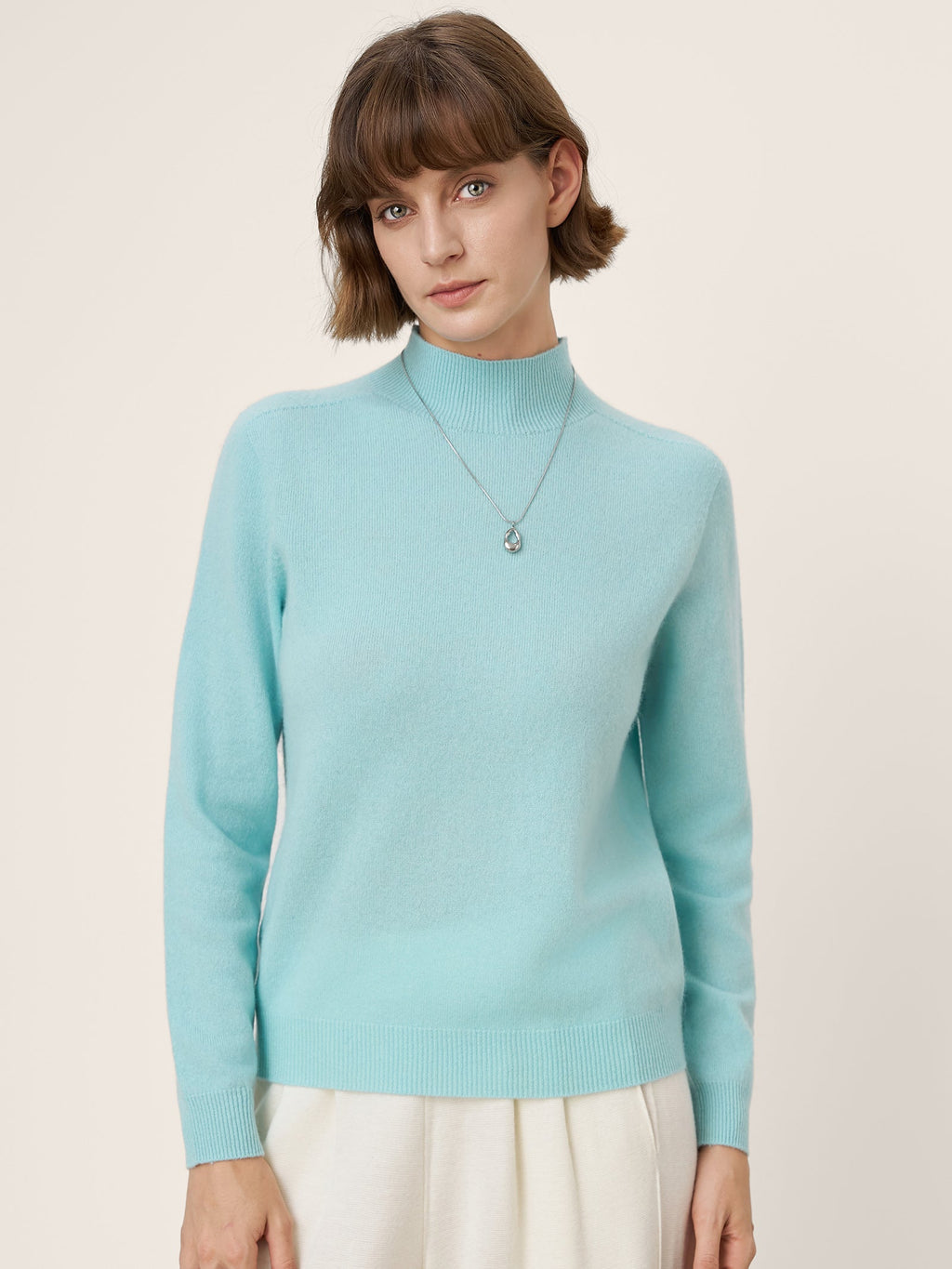 Cashmere Blend Hand-Finished Seamless Mock Neck Ribbed Sweater RHEA