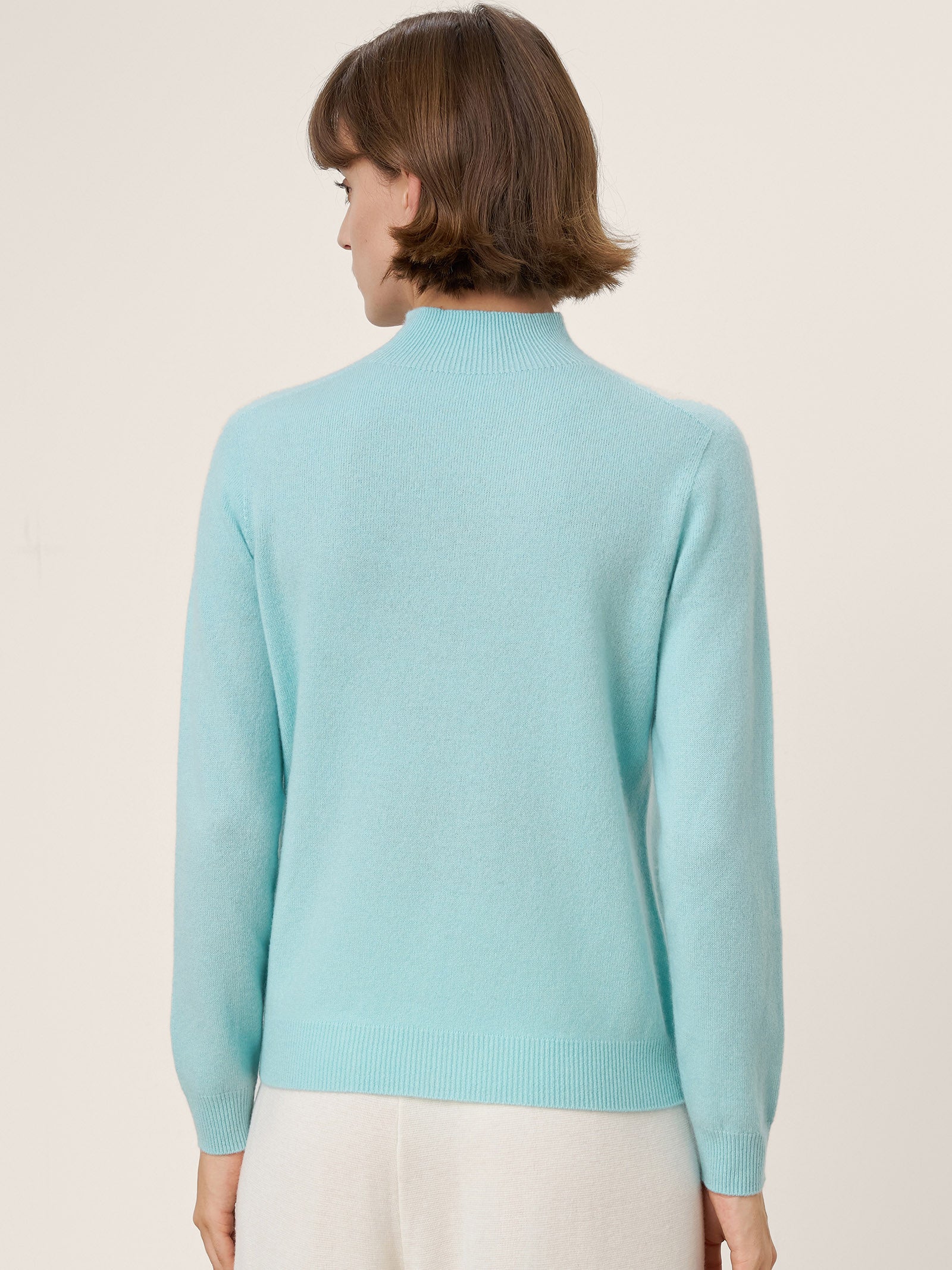 Cashmere Blend Hand-Finished Seamless Mock Neck Ribbed Sweater RHEA