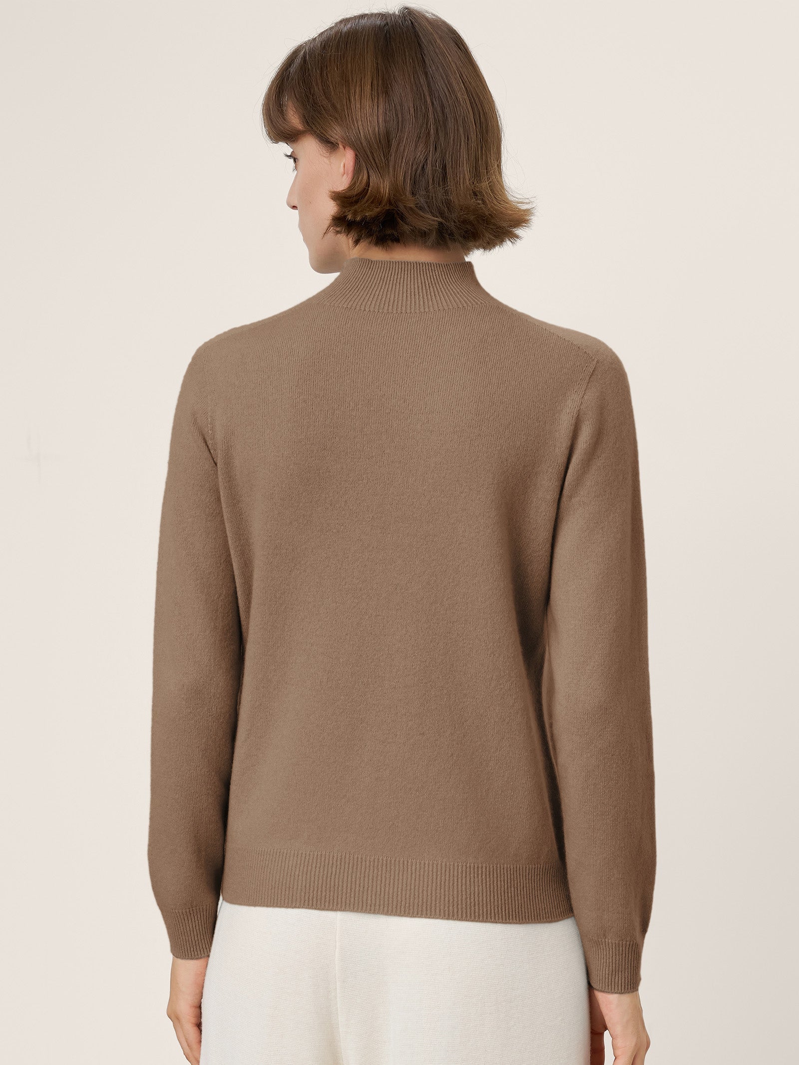 Cashmere Blend Hand-Finished Seamless Mock Neck Ribbed Sweater RHEA