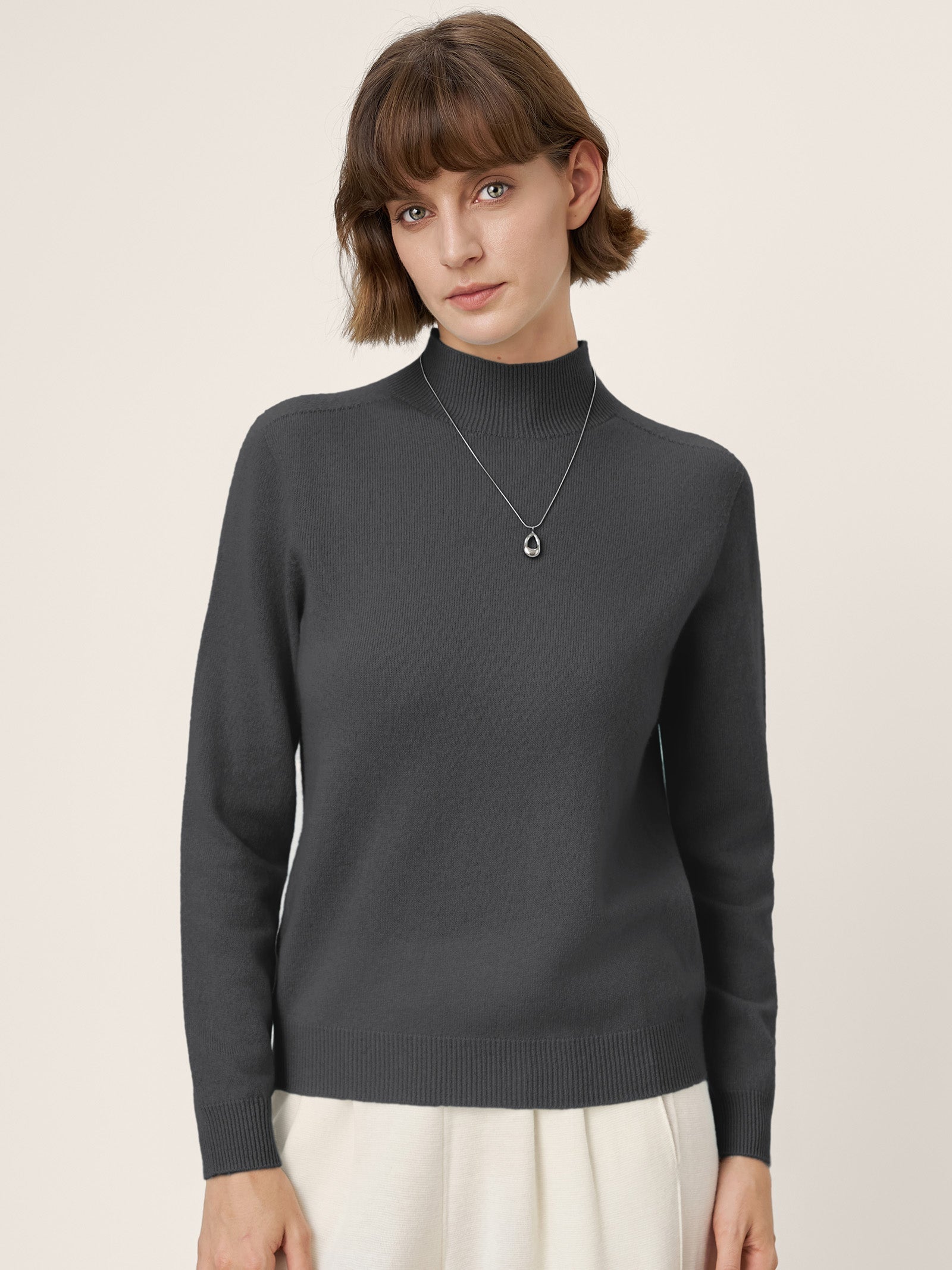 Cashmere Blend Hand-Finished Seamless Mock Neck Ribbed Sweater RHEA