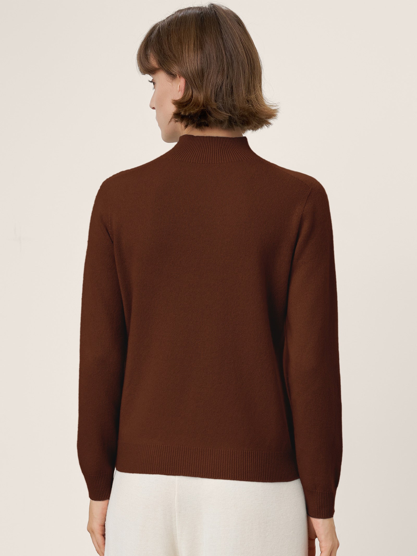 Cashmere Blend Hand-Finished Seamless Mock Neck Ribbed Sweater RHEA