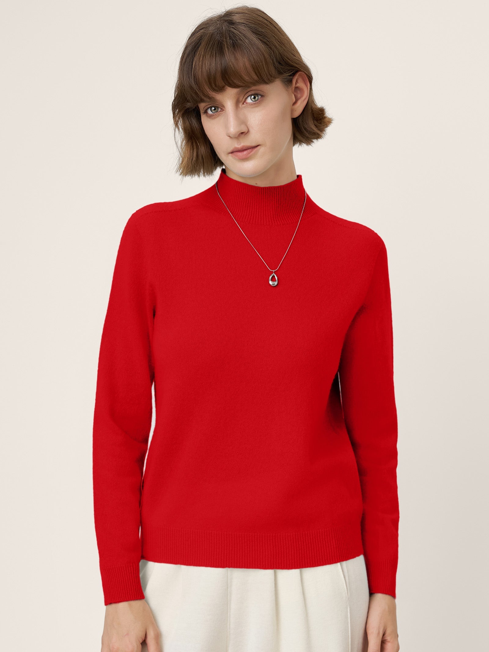 Cashmere Blend Hand-Finished Seamless Mock Neck Ribbed Sweater RHEA