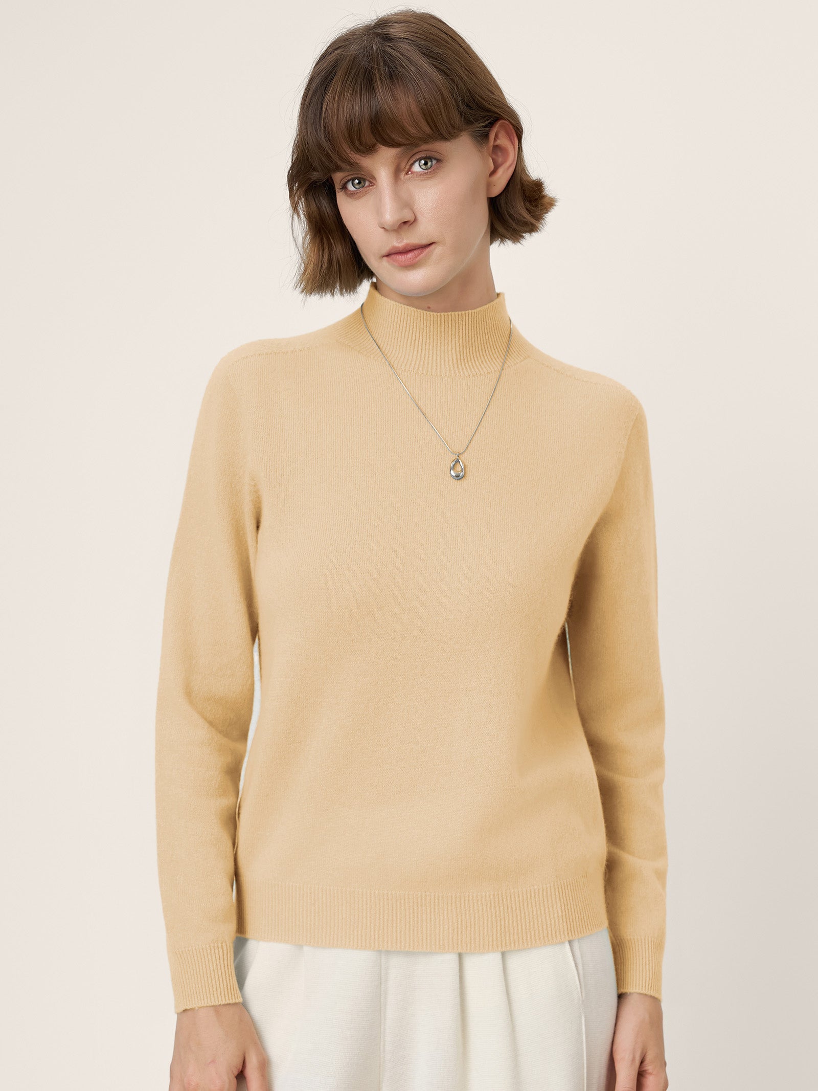 Cashmere Blend Hand-Finished Seamless Mock Neck Ribbed Sweater RHEA