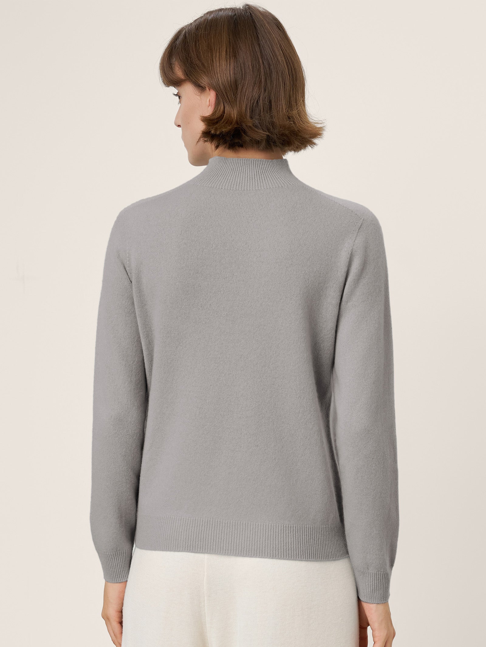 Cashmere Blend Hand-Finished Seamless Mock Neck Ribbed Sweater RHEA