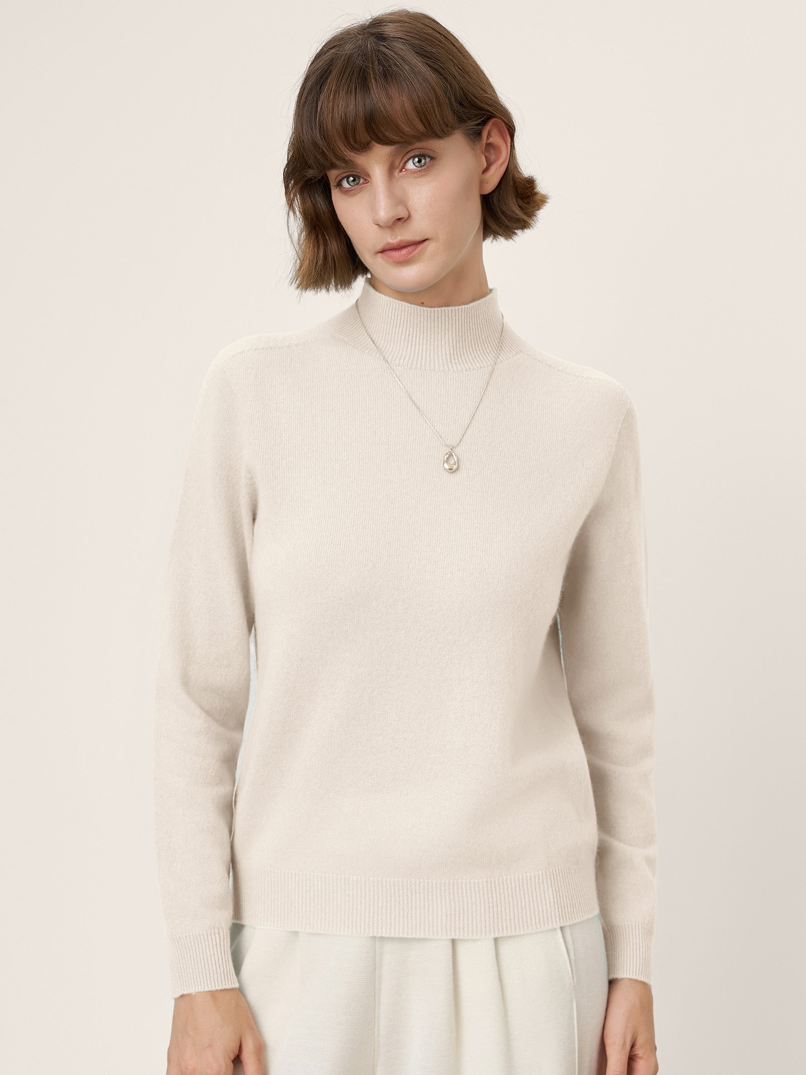 Cashmere Blend Hand-Finished Seamless Mock Neck Ribbed Sweater RHEA